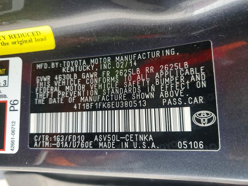 Продажа на аукционе авто 2014 Toyota Camry, vin: 4T1BF1FK6EU380513, номер лота: 71147466