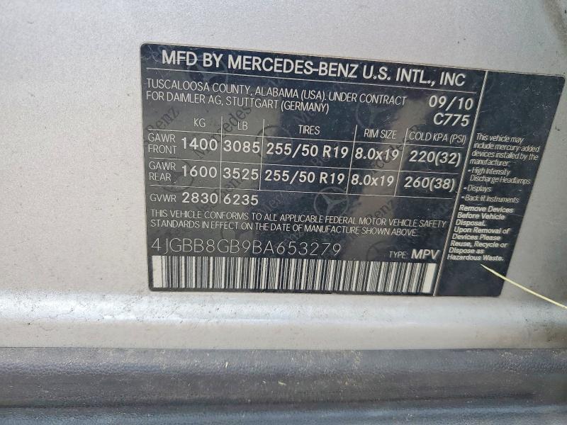 2011 Mercedes-benz Ml მანქანა იყიდება აუქციონზე, vin: 4JGBB8GB9BA653279, აუქციონის ნომერი: 66852906