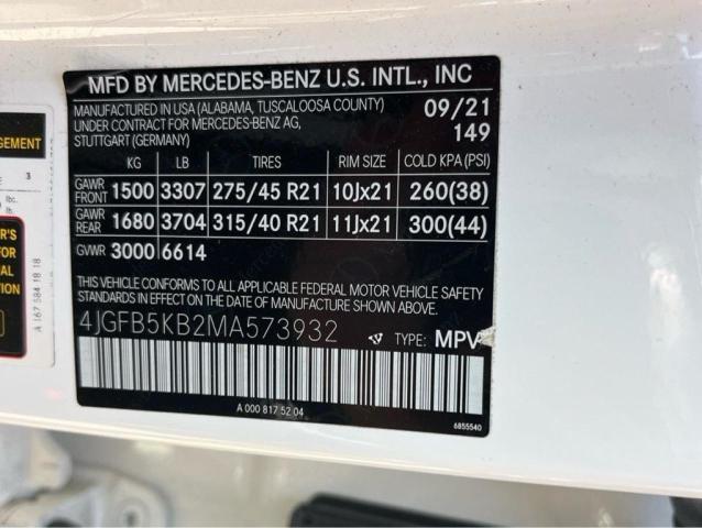 71511996 :رقم المزاد ، 4JGFB5KB2MA573932 vin ، 2021 Mercedes-benz Gle مزاد بيع