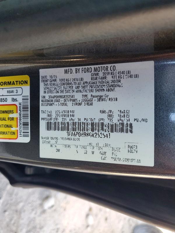 68392816 :رقم المزاد ، 3FA6P0H98GR252541 vin ، 2016 Ford Fusion مزاد بيع
