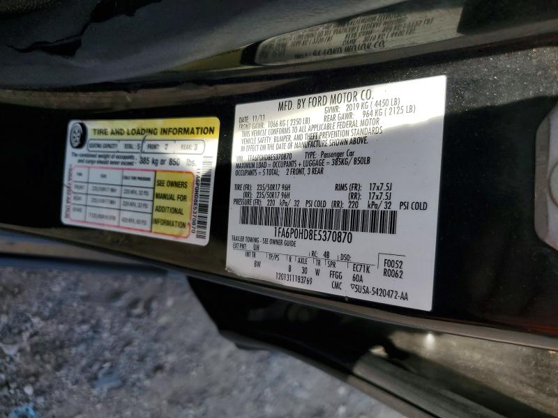 69894586 :رقم المزاد ، 1FA6P0HD8E5370870 vin ، 2014 Ford Fusion مزاد بيع