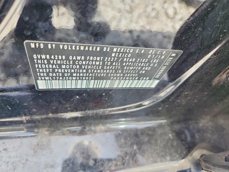 68578856 :رقم المزاد ، 3VWL17AJ2GM310021 vin ، 2016 Volkswagen Jetta مزاد بيع
