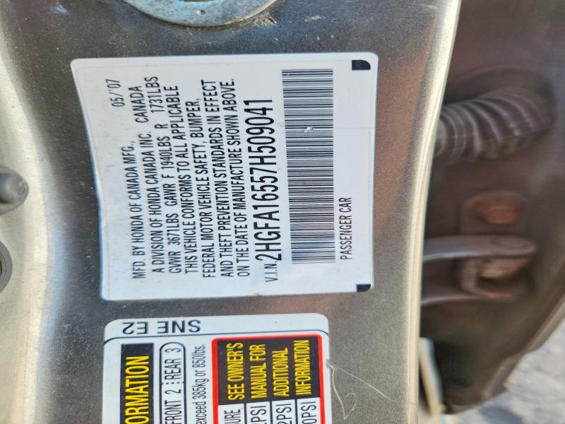 Aukcja sprzedaży 2007 Honda Civic, vin: 2HGFA16557H509041, numer aukcji: 68229606