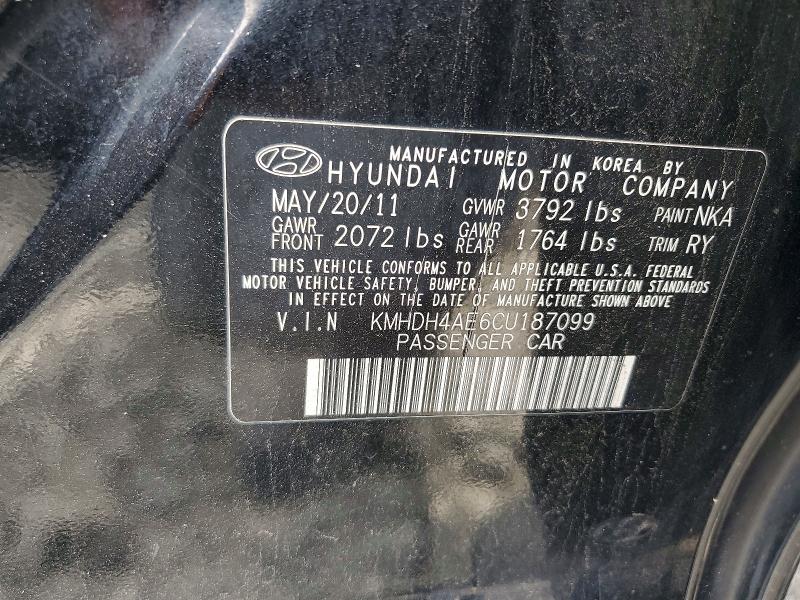 68999566 :رقم المزاد ، KMHDH4AE6CU187099 vin ، 2012 Hyundai Elantra مزاد بيع