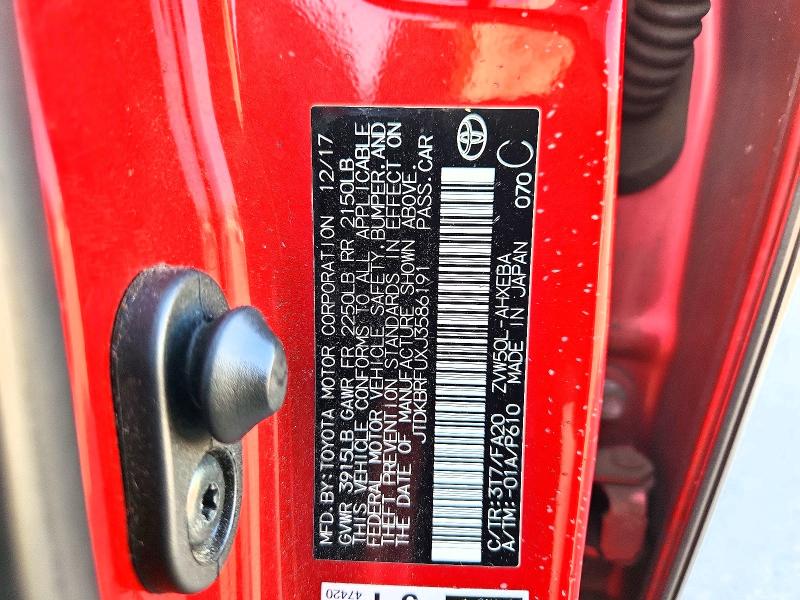 2018 Toyota Prius მანქანა იყიდება აუქციონზე, vin: JTDKBRFUXJ3586191, აუქციონის ნომერი: 69938746