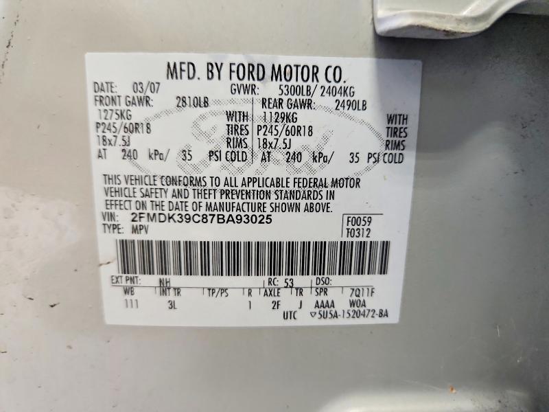 Aukcja sprzedaży 2007 Ford Edge, vin: 2FMDK39C87BA93025, numer aukcji: 68326576