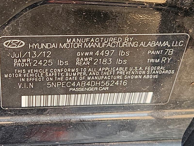 Aukcja sprzedaży 2013 Hyundai Sonata, vin: 5NPEC4AB4DH562416, numer aukcji: 68565706