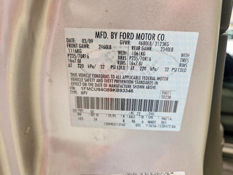 2009 Ford Escape მანქანა იყიდება აუქციონზე, vin: 1FMCU94G89KB93346, აუქციონის ნომერი: 69599506