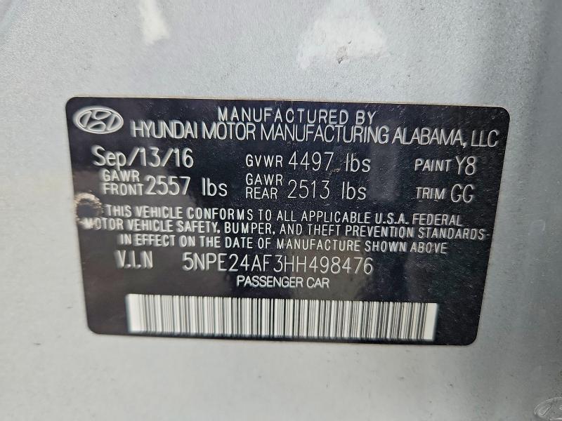 68212276 :رقم المزاد ، 5NPE24AF3HH498476 vin ، 2017 Hyundai Sonata مزاد بيع