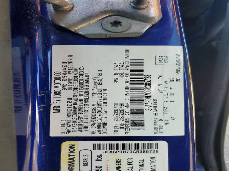 68711416 :رقم المزاد ، 3FA6P0H70GR385728 vin ، 2016 Ford Fusion مزاد بيع