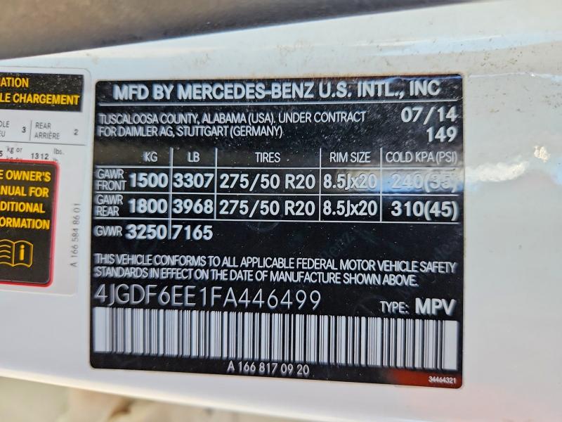 68303156 :رقم المزاد ، 4JGDF6EE1FA446499 vin ، 2015 Mercedes-benz Gl مزاد بيع