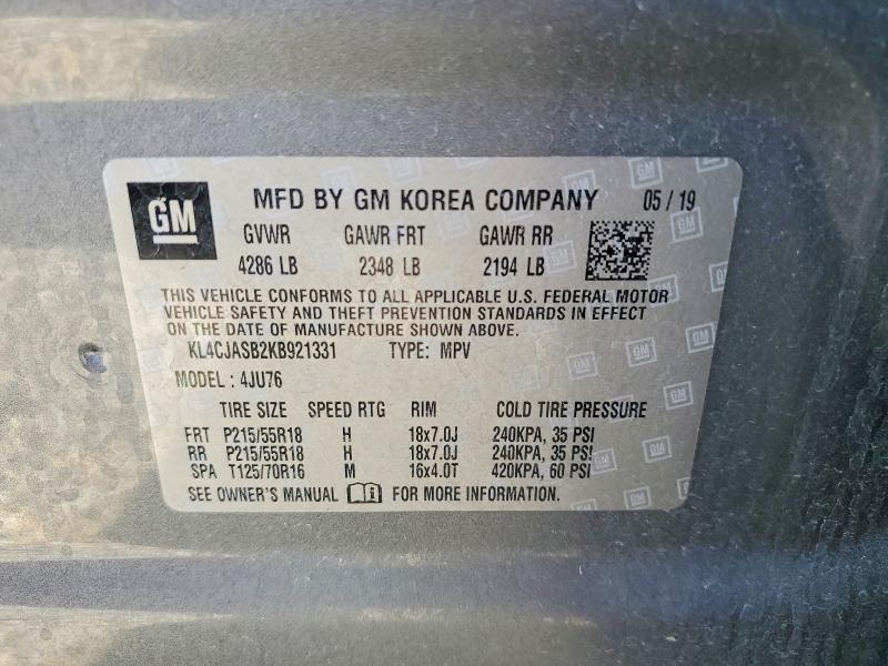 2019 Buick Encore მანქანა იყიდება აუქციონზე, vin: KL4CJASB2KB921331, აუქციონის ნომერი: 69818406