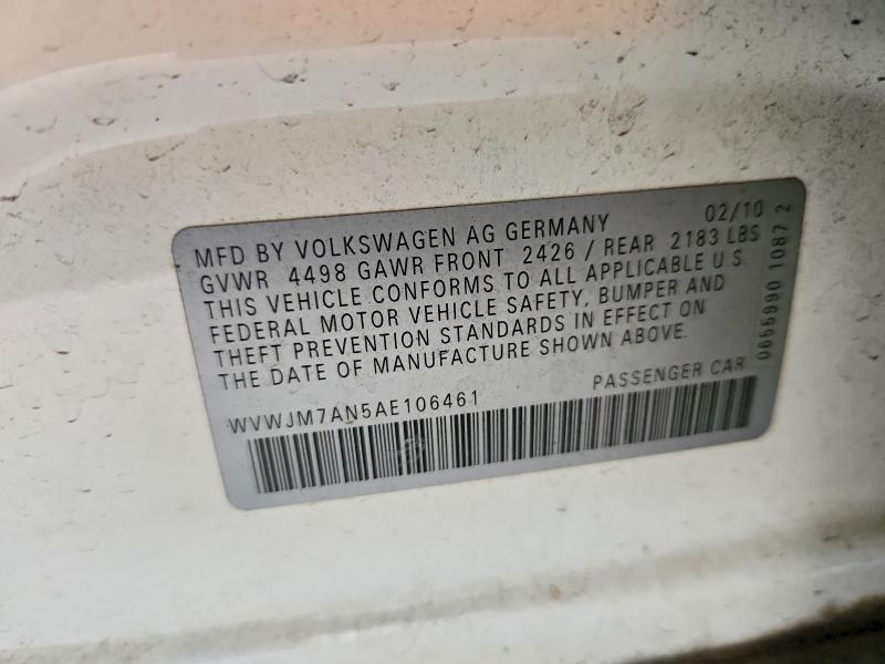 2010 Volkswagen Passat მანქანა იყიდება აუქციონზე, vin: WVWJM7AN5AE106461, აუქციონის ნომერი: 70083956