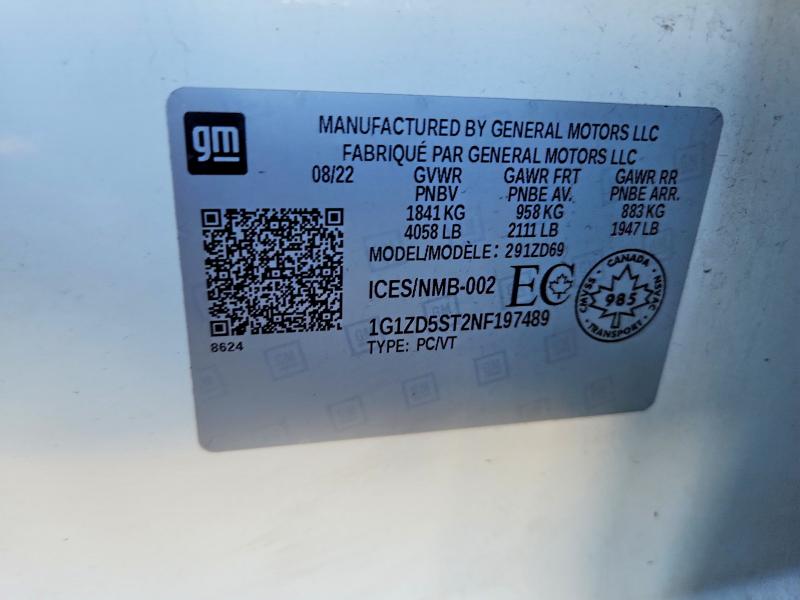 2022 Chevrolet Malibu მანქანა იყიდება აუქციონზე, vin: 1G1ZD5ST2NF197489, აუქციონის ნომერი: 68153786