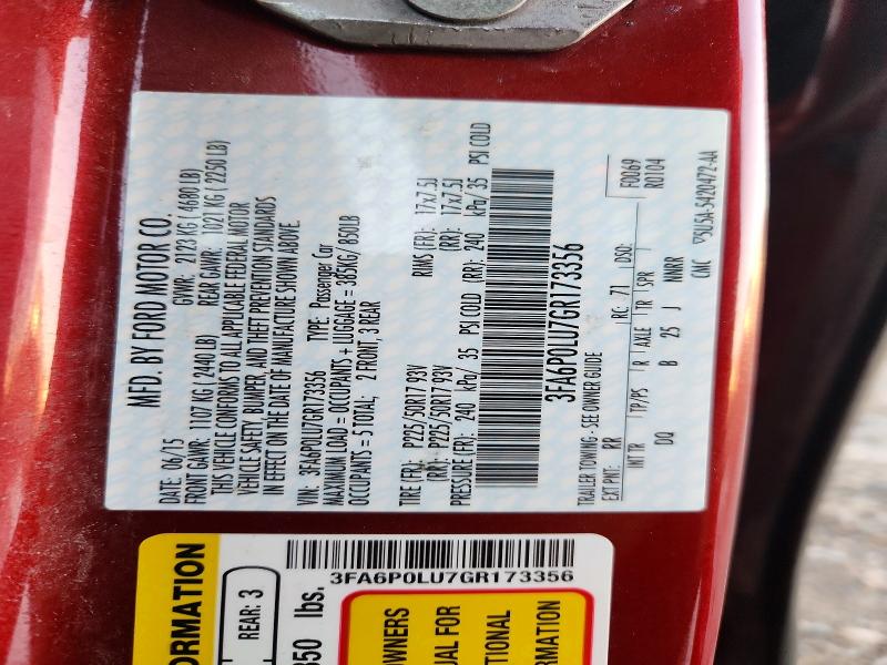 Продажа на аукционе авто 2016 Ford Fusion, vin: 3FA6P0LU7GR173356, номер лота: 69712746
