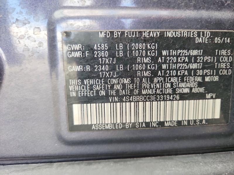 Продажа на аукционе авто 2014 Subaru Outback, vin: 4S4BRBCC3E3319426, номер лота: 69394156