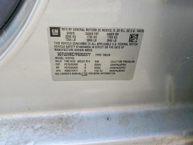 2015 Gmc Sierra მანქანა იყიდება აუქციონზე, vin: 3GTU2VEC7FG352377, აუქციონის ნომერი: 68572066