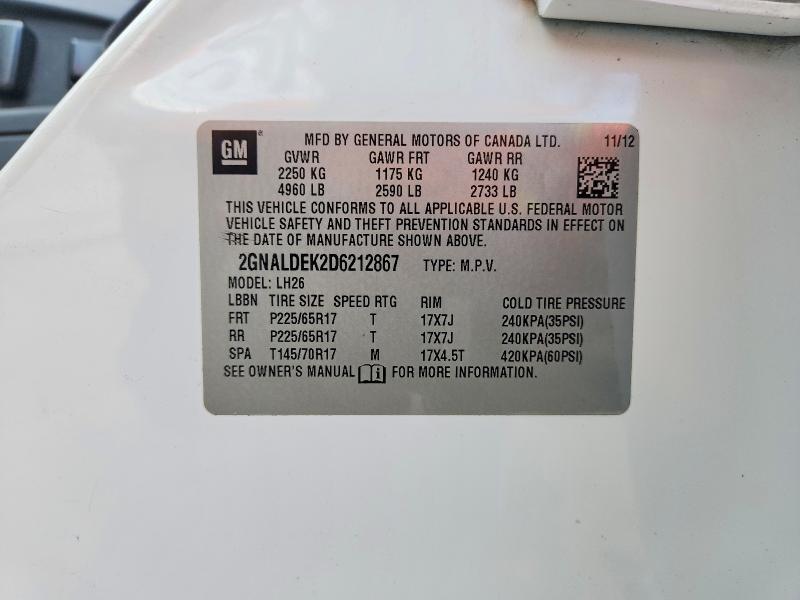 Aukcja sprzedaży 2013 Chevrolet Equinox, vin: 2GNALDEK2D6212867, numer aukcji: 67696916