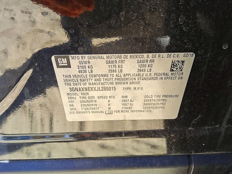 70989606 :رقم المزاد ، 3GNAXNEXXJL289015 vin ، 2018 Chevrolet Equinox مزاد بيع