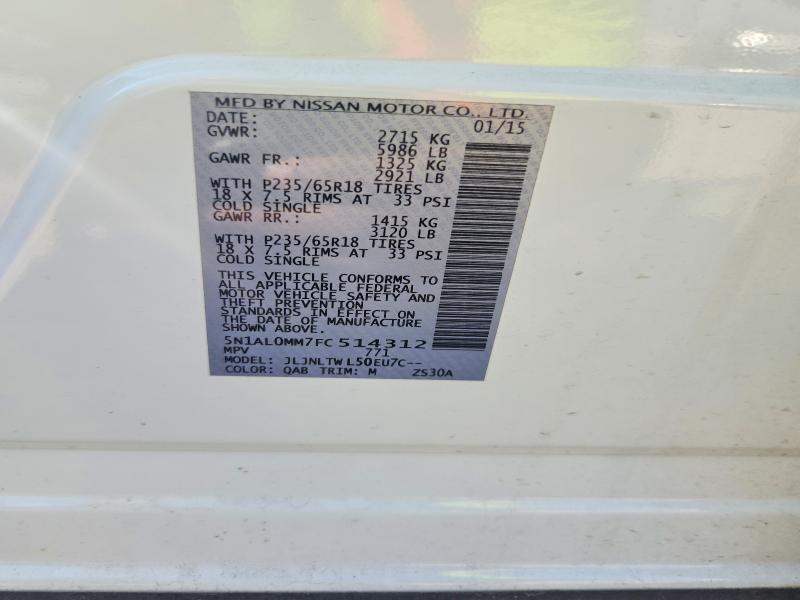 67592816 :رقم المزاد ، 5N1AL0MM7FC514312 vin ، 2015 Infiniti Qx60 مزاد بيع