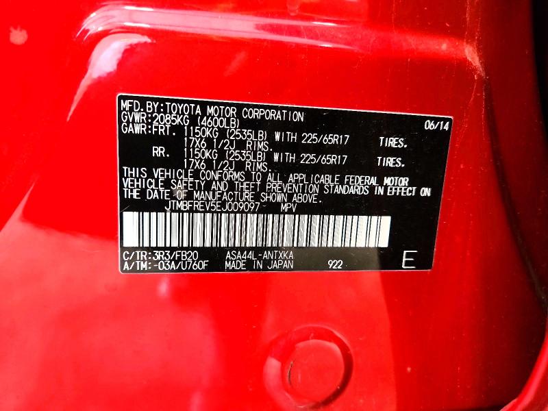 Aukcja sprzedaży 2014 Toyota Rav4, vin: JTMBFREV5EJ009097, numer aukcji: 69912386