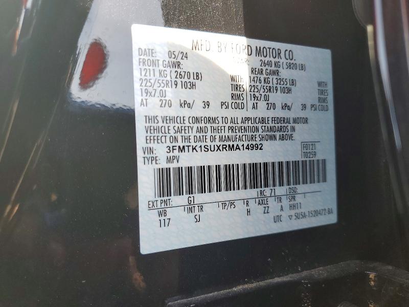 68701566 :رقم المزاد ، 3FMTK1SUXRMA14992 vin ، 2024 Ford Mustang Mach-e مزاد بيع