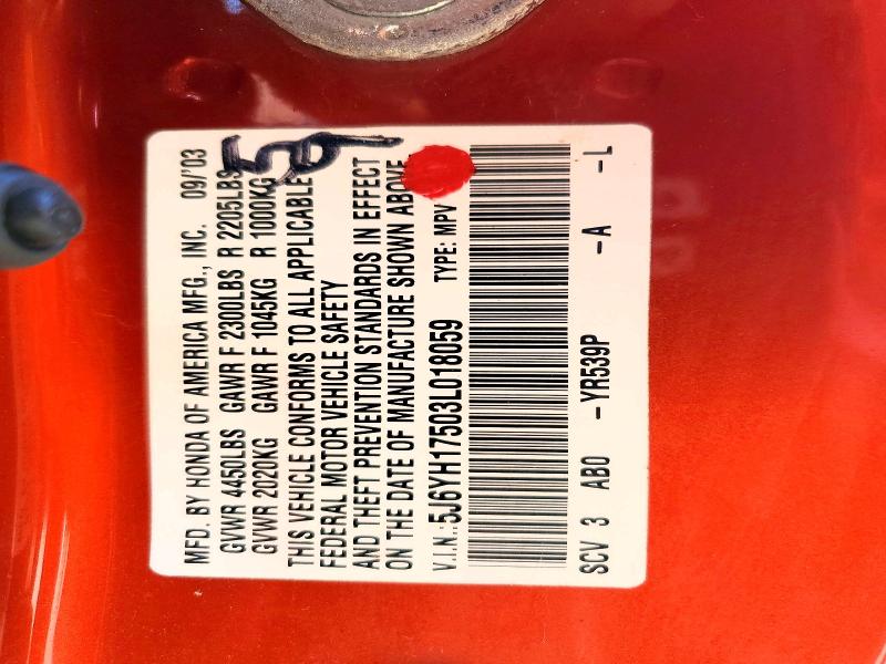 2003 Honda Element მანქანა იყიდება აუქციონზე, vin: 5J6YH17503L018059, აუქციონის ნომერი: 67409696