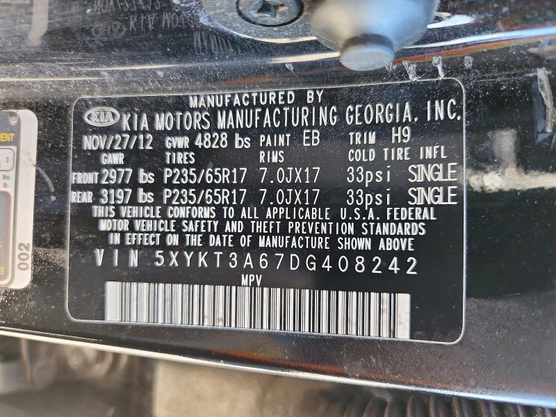 64633876 :رقم المزاد ، 5XYKT3A67DG408242 vin ، 2013 Kia Sorento مزاد بيع