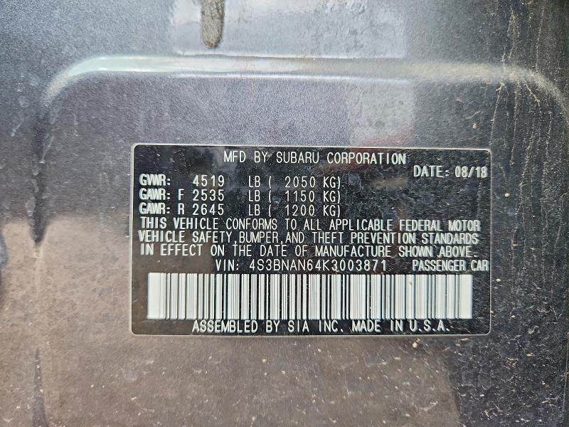 2019 Subaru Legacy მანქანა იყიდება აუქციონზე, vin: 4S3BNAN64K3003871, აუქციონის ნომერი: 67354456