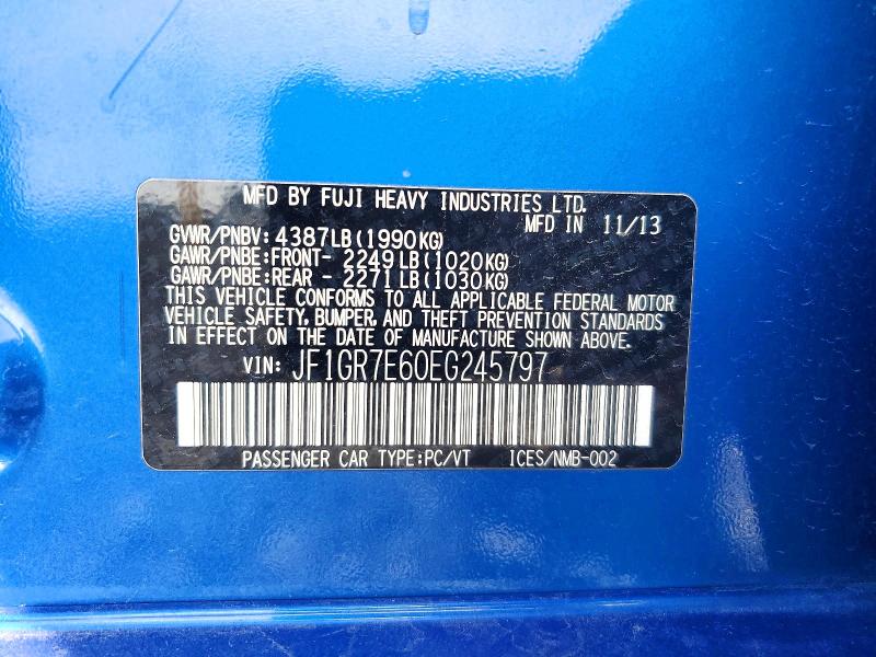 2014 Subaru Impreza მანქანა იყიდება აუქციონზე, vin: JF1GR7E60EG245797, აუქციონის ნომერი: 69248766