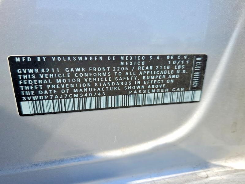 Продаж на аукціоні авто 2012 Volkswagen Jetta, vin: 3VWDP7AJ7CM340743, номер лоту: 68069266