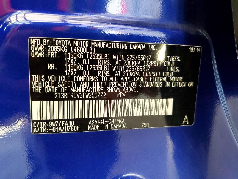 Aukcja sprzedaży 2015 Toyota Rav4, vin: 2T3RFREV3FW250772, numer aukcji: 67850206