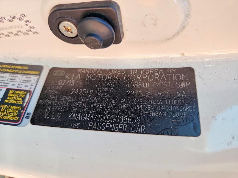 2013 Kia Optima მანქანა იყიდება აუქციონზე, vin: KNAGM4ADXD5038658, აუქციონის ნომერი: 67753346