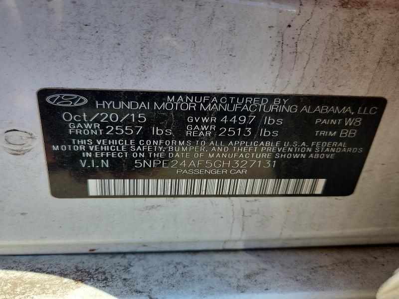 Aukcja sprzedaży 2016 Hyundai Sonata, vin: 5NPE24AF5GH327131, numer aukcji: 68333766