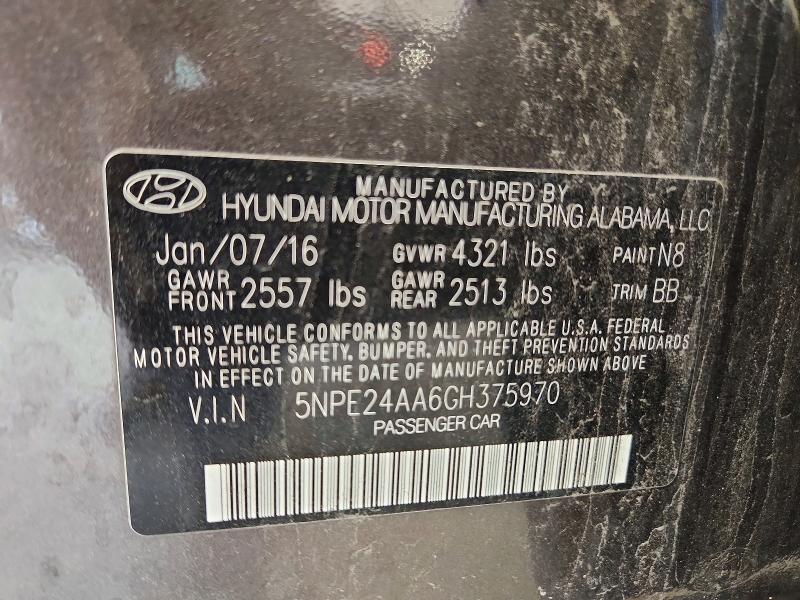 Aukcja sprzedaży 2016 Hyundai Sonata, vin: 5NPE24AA6GH375970, numer aukcji: 66812606
