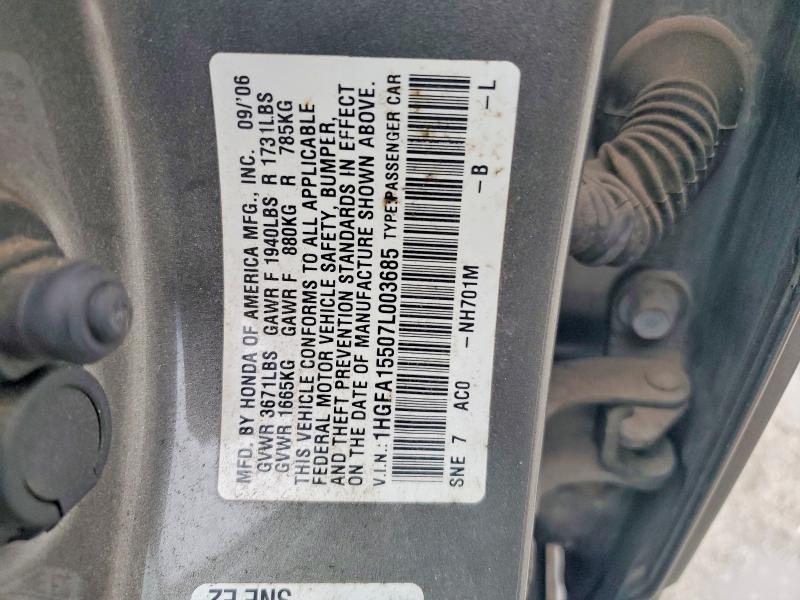 Aukcja sprzedaży 2007 Honda Civic, vin: 1HGFA15507L003685, numer aukcji: 69732746