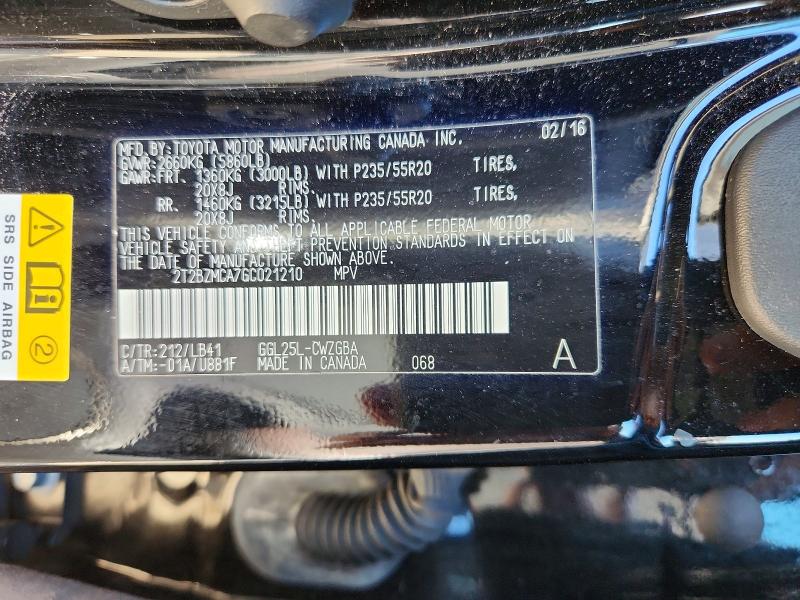 70694516 :رقم المزاد ، 2T2BZMCA7GC021210 vin ، 2016 Lexus Rx 350 مزاد بيع