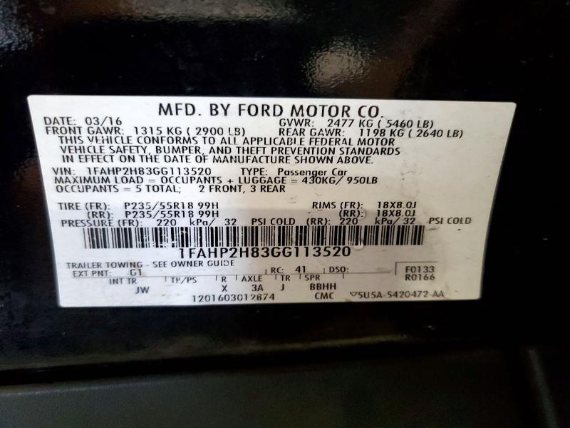 Продажа на аукционе авто 2016 Ford Taurus, vin: 1FAHP2H83GG113520, номер лота: 68968666
