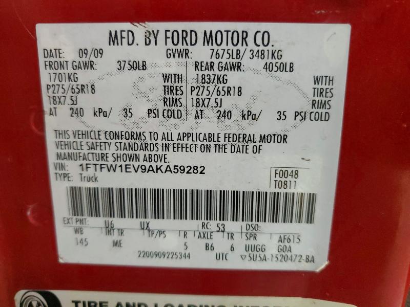 Продаж на аукціоні авто 2010 Ford F150, vin: 1FTFW1EV9AKA59282, номер лоту: 66857306