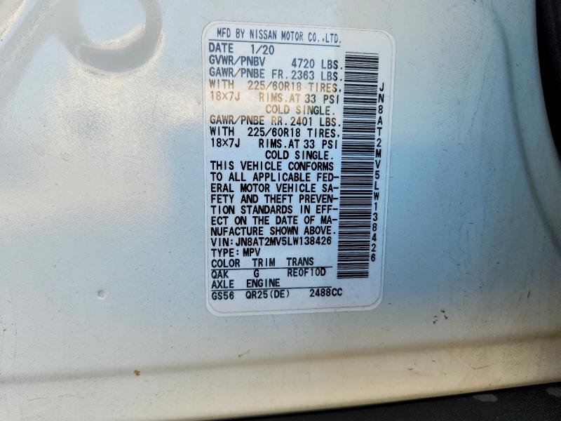 2020 Nissan Rogue მანქანა იყიდება აუქციონზე, vin: JN8AT2MV5LW138426, აუქციონის ნომერი: 68576146