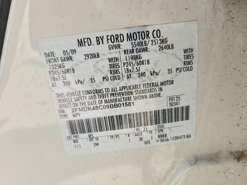 68861166 :رقم المزاد ، 2FMDK48C09BB01581 vin ، 2009 Ford Edge مزاد بيع