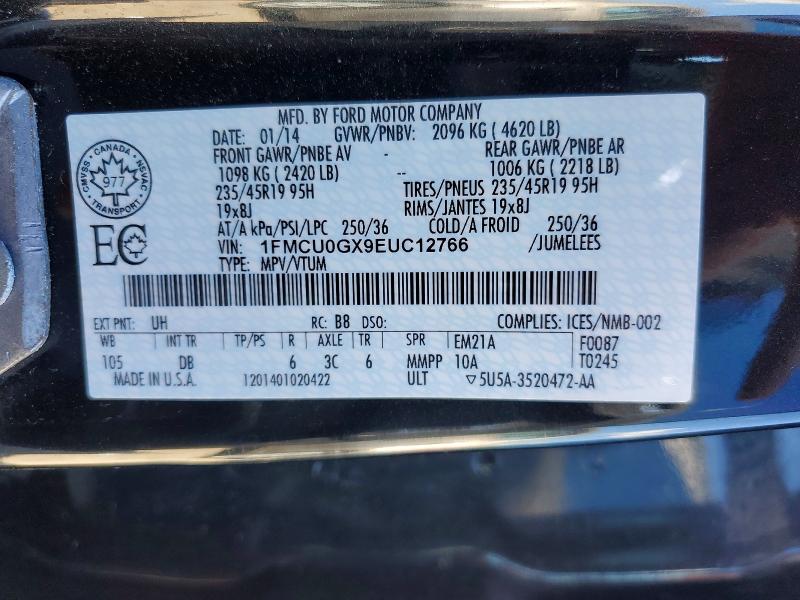 69561946 :رقم المزاد ، 1FMCU0GX9EUC12766 vin ، 2014 Ford Escape مزاد بيع