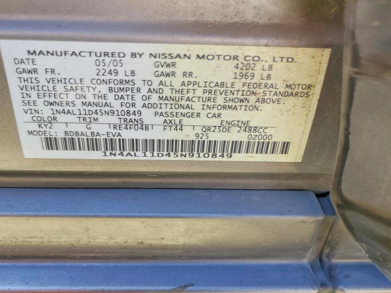Aukcja sprzedaży 2005 Nissan Altima, vin: 1N4AL11D45N910849, numer aukcji: 68303516