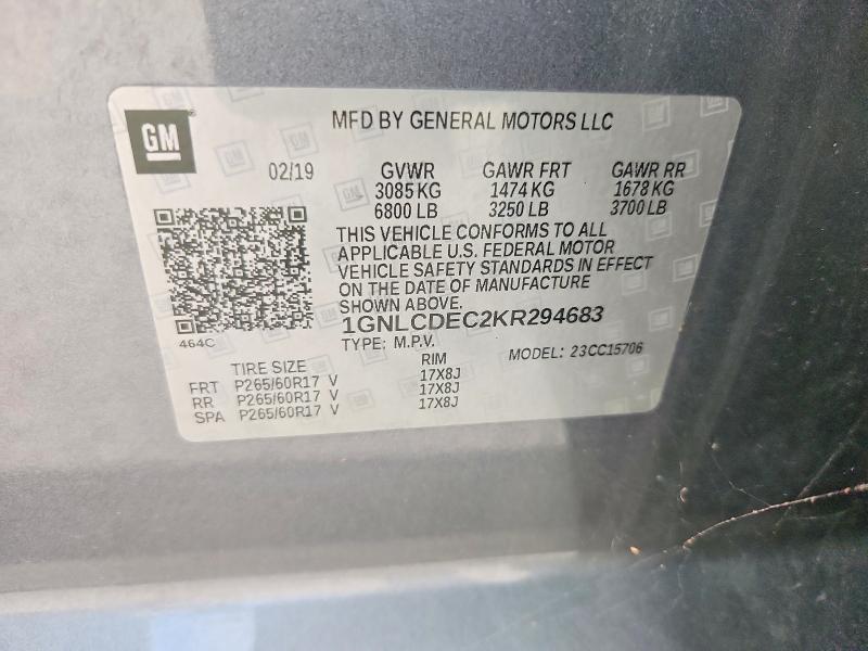Aukcja sprzedaży 2019 Chevrolet Tahoe, vin: 1GNLCDEC2KR294683, numer aukcji: 70170876