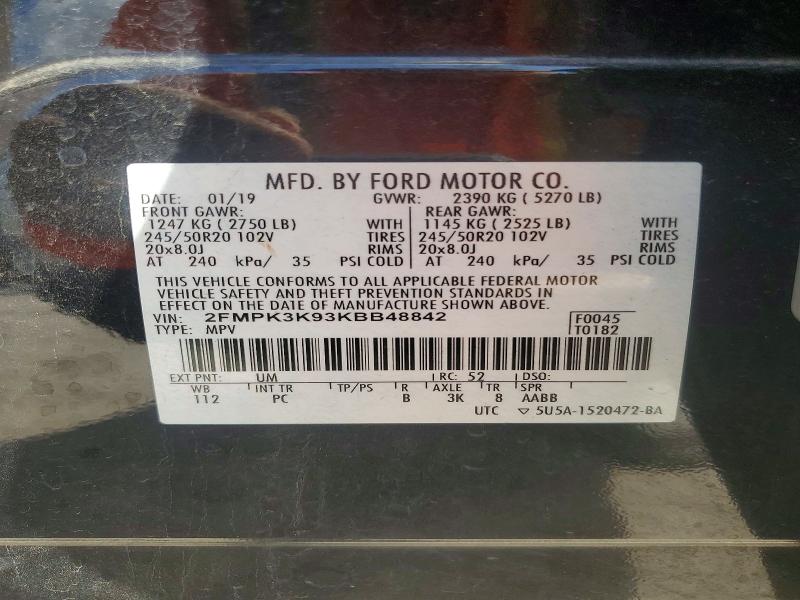 Aukcja sprzedaży 2019 Ford Edge, vin: 2FMPK3K93KBB48842, numer aukcji: 70068516