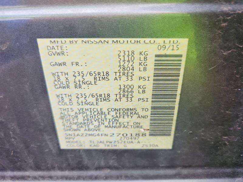 Продаж на аукціоні авто 2015 Nissan Murano, vin: 5N1AZ2MG4FN270188, номер лоту: 70044696