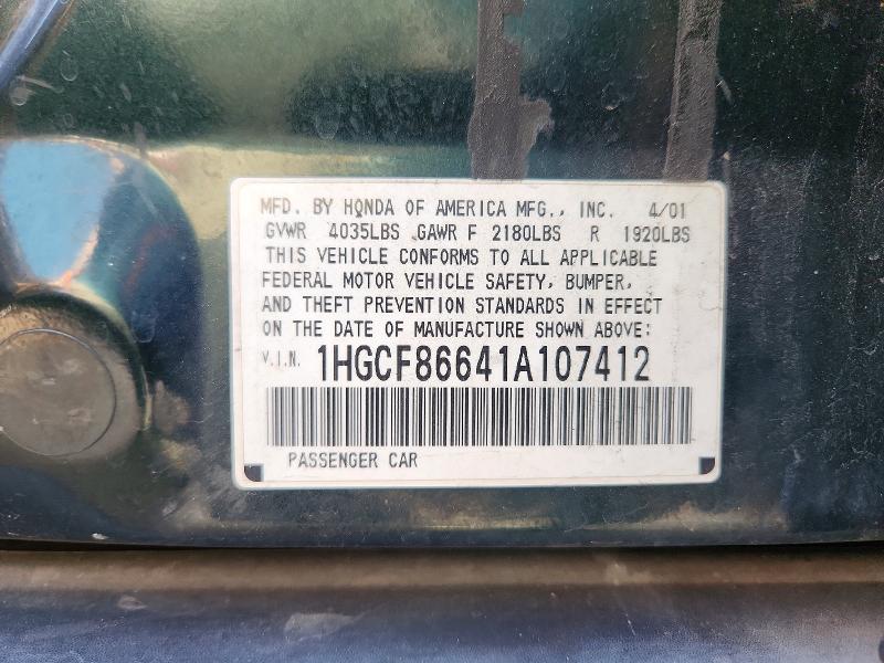 Продажа на аукционе авто 2001 Honda Accord, vin: 1HGCF86641A107412, номер лота: 71284636
