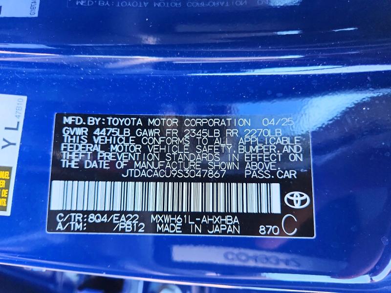 Продаж на аукціоні авто 2025 Toyota Prius Plug-in Hybrid, vin: JTDACACU9S3047867, номер лоту: 67982526