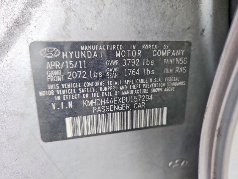 2011 Hyundai Elantra მანქანა იყიდება აუქციონზე, vin: KMHDH4AEXBU157294, აუქციონის ნომერი: 70216716