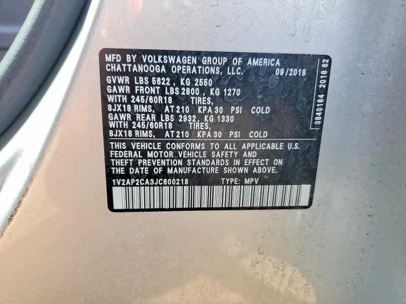 Продажа на аукционе авто 2018 Volkswagen Atlas, vin: 1V2AP2CA3JC600218, номер лота: 69381736